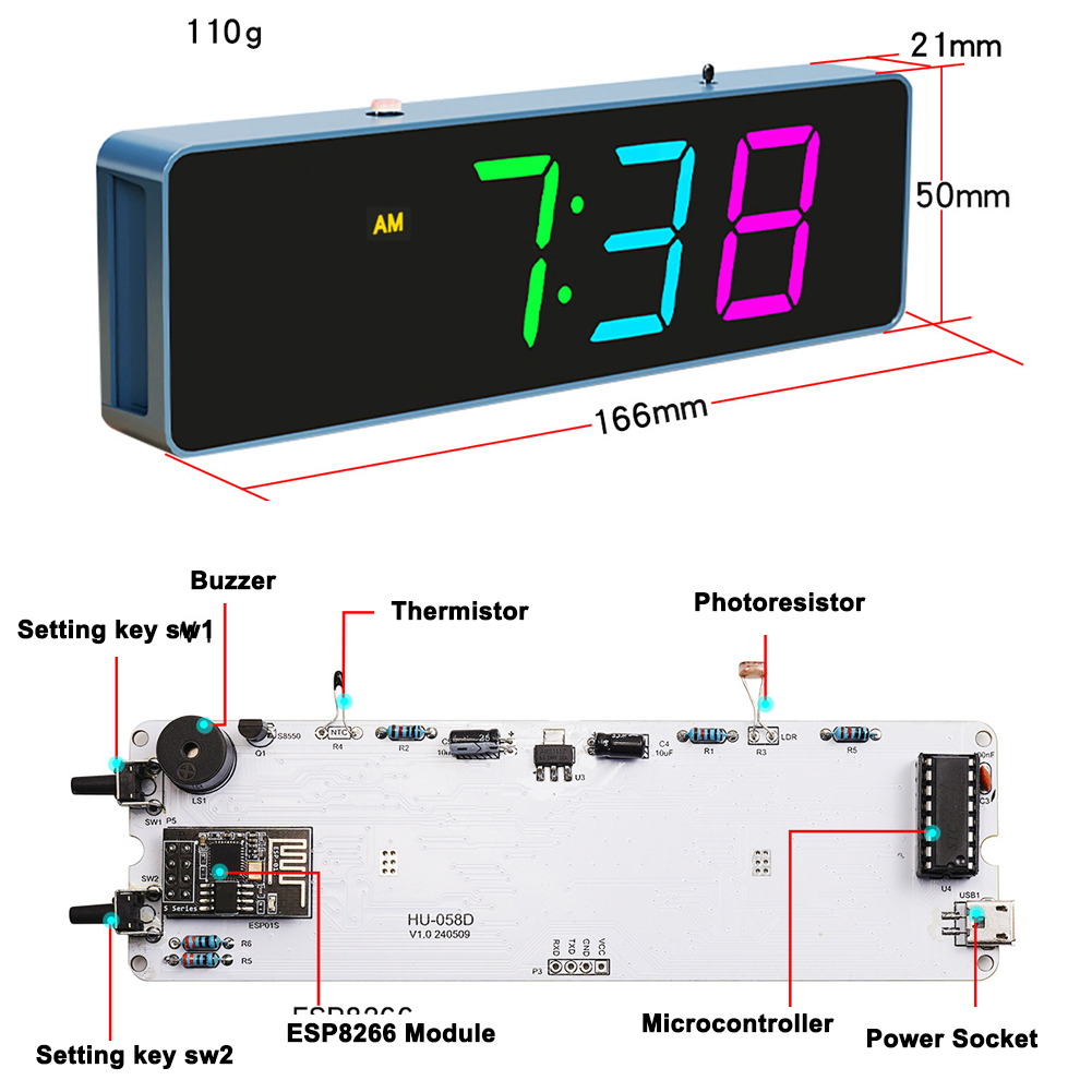 ESP8266 IoT Colorful WiFi Cloc - Diy Electronics Components Kit 评论和价格