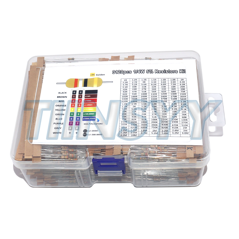 3120pcs 156 Values 1 -10M Ohm  - Resistor Kit 1 4W 评论和价格