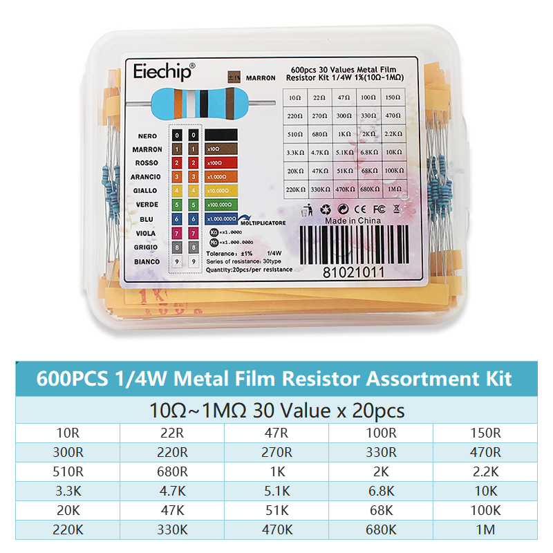 300/600PCS 1/4W Kit de resiste - Resistor Kit 1 4W 评论和价格