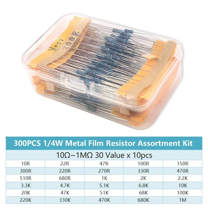 300/600PCS 30Values 1/4W Metal - Resistor Kit 1 4W 评论和价格