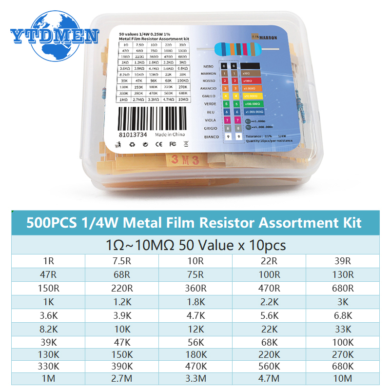 300-600PCS 1/4W Metal Film Res - Resistor Kit 1 4W 评论和价格